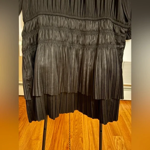 ANTHROPOLOGIE CURRENT AIR Satin Black Coquette Stylish Chic Pleated Mini Dress - Picture 6 of 7